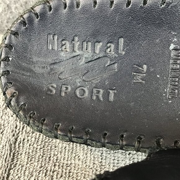 Natural Sport Navy Blue Sandal Wedge Heel Nubuck Leather Peep Toe Size 7M - Picture 7 of 8